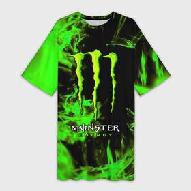 Платье-футболка 3D с принтом MONSTER ENERGY в Кировске,  |  | black monster | bmx | claw | cybersport | energy | monster | monster energy | moto | motocross | race | sport | киберспорт | когти | монстер энерджи | монстр | мото | мотокросс | ралли | скейтбординг | спорт | энергия