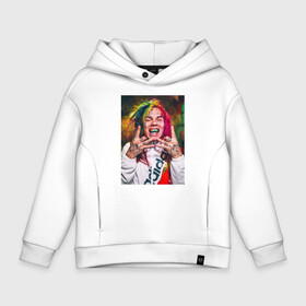 Детское худи Oversize хлопок с принтом 6ix9ine в Кировске, френч-терри — 70% хлопок, 30% полиэстер. Мягкий теплый начес внутри —100% хлопок | боковые карманы, эластичные манжеты и нижняя кромка, капюшон на магнитной кнопке | 6ix9ine | tekashi | возвращение | крыса | сикснайн | текаши