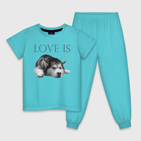 Детская пижама хлопок с принтом Любовь - это хаски в Кировске, 100% хлопок |  брюки и футболка прямого кроя, без карманов, на брюках мягкая резинка на поясе и по низу штанин
 | дрессировка | забота | любовь | сибирский хаски | собака | собаки | собачка | собачник | увлечение | хаски | хобби