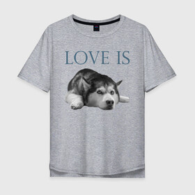 Мужская футболка хлопок Oversize с принтом Любовь - это хаски в Кировске, 100% хлопок | свободный крой, круглый ворот, “спинка” длиннее передней части | дрессировка | забота | любовь | сибирский хаски | собака | собаки | собачка | собачник | увлечение | хаски | хобби