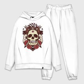 Мужской костюм хлопок OVERSIZE с принтом Череп в Кировске,  |  | arrows | art | flowers | roses | skeleton | skull | арт | розы | скелет | стрелы | цветы | череп