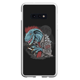 Чехол для Samsung S10E с принтом Dino Punk в Кировске, Силикон | Область печати: задняя сторона чехла, без боковых панелей | art | dinosaur | mohawk | moon | punk | арт | динозавр | животные | ирокез | картинка | луна | панк | рисунок