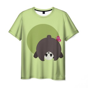 Мужская футболка 3D с принтом Прикольная панда с бабочкой в Кировске, 100% полиэфир | прямой крой, круглый вырез горловины, длина до линии бедер | бабочка | вектор | графика | детский | зеленый | игра | минимализм | панда | примитив | простой | рисунок | смешной | хвост