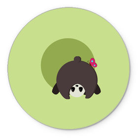 Коврик для мышки круглый с принтом Прикольная панда с бабочкой в Кировске, резина и полиэстер | круглая форма, изображение наносится на всю лицевую часть | бабочка | вектор | графика | детский | зеленый | игра | минимализм | панда | примитив | простой | рисунок | смешной | хвост
