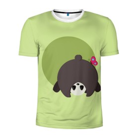 Мужская футболка 3D спортивная с принтом Прикольная панда с бабочкой в Кировске, 100% полиэстер с улучшенными характеристиками | приталенный силуэт, круглая горловина, широкие плечи, сужается к линии бедра | бабочка | вектор | графика | детский | зеленый | игра | минимализм | панда | примитив | простой | рисунок | смешной | хвост