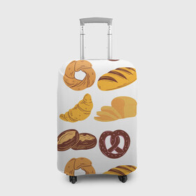 Чехол для чемодана 3D с принтом Булки в Кировске, 86% полиэфир, 14% спандекс | двустороннее нанесение принта, прорези для ручек и колес | doodling | textures | tiles | булка | вкусно | выпечка | дудлинг | круассан | тайлы | текстуры | фон | хлеб