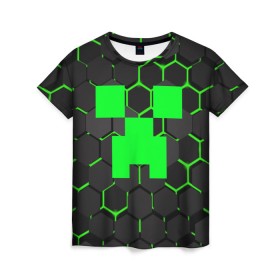 Женская футболка 3D с принтом MINECRAFT CREEPER в Кировске, 100% полиэфир ( синтетическое хлопкоподобное полотно) | прямой крой, круглый вырез горловины, длина до линии бедер | block | creeper | cube | minecraft | pixel | блок | геометрия | крафт | крипер | кубики | майнкрафт | пиксели