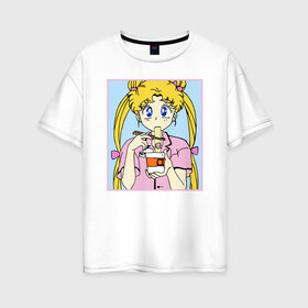 Женская футболка хлопок Oversize с принтом Sailor Moon Usagi Tsukino в Кировске, 100% хлопок | свободный крой, круглый ворот, спущенный рукав, длина до линии бедер
 | Тематика изображения на принте: anime | kawaii | manga | sailor moon | sailor senshi | usagi tsukino | аниме | воин в матроске | манга | сейлор мун | усаги цукино