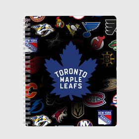Тетрадь с принтом Toronto Maple Leafs (Z) в Кировске, 100% бумага | 48 листов, плотность листов — 60 г/м2, плотность картонной обложки — 250 г/м2. Листы скреплены сбоку удобной пружинной спиралью. Уголки страниц и обложки скругленные. Цвет линий — светло-серый
 | anaheim ducks | arizona coyotes | boston bruins | buffalo sabres | calgary flames | canadiens de montreal | carolina hurricanes | chicago blackhawks | colorado avalanche | columbus blue jackets | dallas stars | detroit red wings | edmonton oil | hockey | 