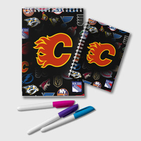 Блокнот с принтом Calgary Flames (Z) в Кировске, 100% бумага | 48 листов, плотность листов — 60 г/м2, плотность картонной обложки — 250 г/м2. Листы скреплены удобной пружинной спиралью. Цвет линий — светло-серый
 | anaheim ducks | arizona coyotes | boston bruins | buffalo sabres | calgary flames | canadiens de montreal | carolina hurricanes | chicago blackhawks | colorado avalanche | columbus blue jackets | dallas stars | detroit red wings | edmonton oil | hockey | 