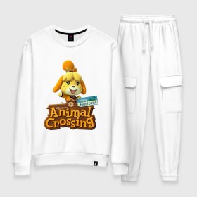 Женский костюм хлопок с принтом Animal Crossing Isabelle в Кировске, 100% хлопок | на свитшоте круглая горловина, мягкая резинка по низу. Брюки заужены к низу, на них два вида карманов: два 