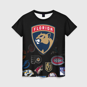 Женская футболка 3D с принтом NHL Florida Panthers (Z) в Кировске, 100% полиэфир ( синтетическое хлопкоподобное полотно) | прямой крой, круглый вырез горловины, длина до линии бедер | anaheim ducks | arizona coyotes | boston bruins | buffalo sabres | calgary flames | canadiens de montreal | chicago blackhawks | colorado | florida panthers | hockey | nhl | нхл | паттерн | спорт | хоккей