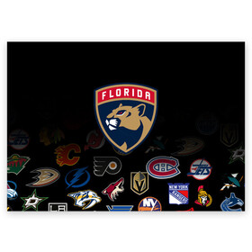Поздравительная открытка с принтом NHL Florida Panthers (Z) в Кировске, 100% бумага | плотность бумаги 280 г/м2, матовая, на обратной стороне линовка и место для марки
 | anaheim ducks | arizona coyotes | boston bruins | buffalo sabres | calgary flames | canadiens de montreal | chicago blackhawks | colorado | florida panthers | hockey | nhl | нхл | паттерн | спорт | хоккей