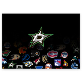 Поздравительная открытка с принтом NHL Dallas Stars (Z) в Кировске, 100% бумага | плотность бумаги 280 г/м2, матовая, на обратной стороне линовка и место для марки
 | anaheim ducks | arizona coyotes | boston bruins | buffalo sabres | calgary flames | carolina hurricanes | chicago blackhawks | colorado | dallas stars | hockey | nhl | нхл | паттерн | спорт | хоккей