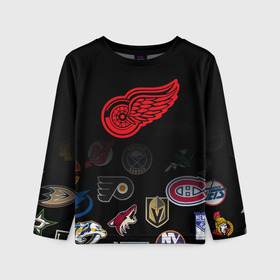 Детский лонгслив 3D с принтом NHL Detroit Red Wings (Z) в Кировске, 100% полиэстер | длинные рукава, круглый вырез горловины, полуприлегающий силуэт
 | anaheim ducks | arizona coyotes | boston bruins | buffalo sabres | calgary flames | canadiens de montreal | carolina hurricanes | colorado | detroit red wings | hockey | nhl | нхл | паттерн | спорт | хоккей