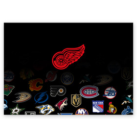 Поздравительная открытка с принтом NHL Detroit Red Wings (Z) в Кировске, 100% бумага | плотность бумаги 280 г/м2, матовая, на обратной стороне линовка и место для марки
 | anaheim ducks | arizona coyotes | boston bruins | buffalo sabres | calgary flames | canadiens de montreal | carolina hurricanes | colorado | detroit red wings | hockey | nhl | нхл | паттерн | спорт | хоккей