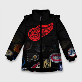 Зимняя куртка для девочек 3D с принтом NHL Detroit Red Wings (Z) в Кировске, ткань верха — 100% полиэстер; подклад — 100% полиэстер, утеплитель — 100% полиэстер. | длина ниже бедра, удлиненная спинка, воротник стойка и отстегивающийся капюшон. Есть боковые карманы с листочкой на кнопках, утяжки по низу изделия и внутренний карман на молнии. 

Предусмотрены светоотражающий принт на спинке, радужный светоотражающий элемент на пуллере молнии и на резинке для утяжки. | anaheim ducks | arizona coyotes | boston bruins | buffalo sabres | calgary flames | canadiens de montreal | carolina hurricanes | colorado | detroit red wings | hockey | nhl | нхл | паттерн | спорт | хоккей