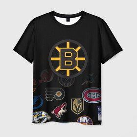 Мужская футболка 3D с принтом NHL Boston Bruins (Z) в Кировске, 100% полиэфир | прямой крой, круглый вырез горловины, длина до линии бедер | anaheim ducks | arizona coyotes | boston bruins | buffalo sabres | calgary flames | canadiens de montreal | carolina hurricanes | chicago blackhawks | colorado | hockey | nhl | нхл | паттерн | спорт | хоккей