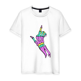 Мужская футболка хлопок с принтом Костяной фак в Кировске, 100% хлопок | прямой крой, круглый вырез горловины, длина до линии бедер, слегка спущенное плечо. | жест | кости | радуга | скелет | цветной | череп
