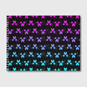 Альбом для рисования с принтом MINECRAFT CREEPER NEON в Кировске, 100% бумага
 | матовая бумага, плотность 200 мг. | block | creeper | cube | minecraft | neon | pixel | блок | геометрия | крафт | крипер | кубики | майнкрафт | неон | пиксели