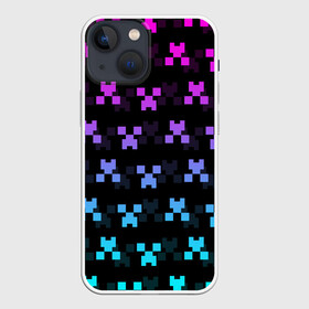 Чехол для iPhone 13 mini с принтом MINECRAFT CREEPER NEON в Кировске,  |  | block | creeper | cube | minecraft | neon | pixel | блок | геометрия | крафт | крипер | кубики | майнкрафт | неон | пиксели