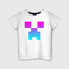 Детская футболка хлопок с принтом MINECRAFT CREEPER NEON в Кировске, 100% хлопок | круглый вырез горловины, полуприлегающий силуэт, длина до линии бедер | block | creeper | cube | minecraft | pixel | блок | геометрия | крафт | крипер | кубики | майнкрафт | пиксели