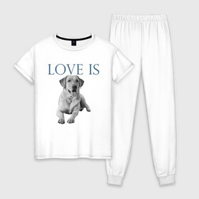 Женская пижама хлопок с принтом Любовь - это лабрадор в Кировске, 100% хлопок | брюки и футболка прямого кроя, без карманов, на брюках мягкая резинка на поясе и по низу штанин | дрессировка | забота | лабр | лабрадор | лабрадор ретривер | любовь | собака | собаки | собачка | собачник | увлечение | хобби