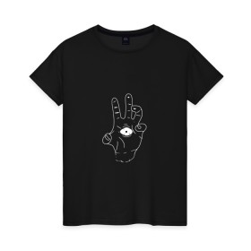Женская футболка хлопок с принтом Sighted hand в Кировске, 100% хлопок | прямой крой, круглый вырез горловины, длина до линии бедер, слегка спущенное плечо | глаз | зомби | монстр | рука | рука с глазом | страшный | чудовище