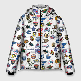 Мужская зимняя куртка 3D с принтом NHL PATTERN (Z) в Кировске, верх — 100% полиэстер; подкладка — 100% полиэстер; утеплитель — 100% полиэстер | длина ниже бедра, свободный силуэт Оверсайз. Есть воротник-стойка, отстегивающийся капюшон и ветрозащитная планка. 

Боковые карманы с листочкой на кнопках и внутренний карман на молнии. | Тематика изображения на принте: anaheim ducks | arizona coyotes | boston bruins | buffalo sabres | calgary flames | canadiens de montreal | carolina hurricanes | chicago blackhawks | colorado | hockey | nhl | нхл | паттерн | спорт | хоккей