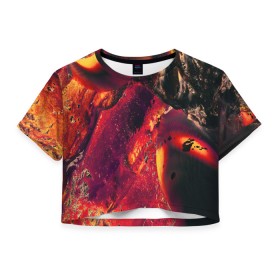 Женская футболка Crop-top 3D с принтом Abstract magma в Кировске, 100% полиэстер | круглая горловина, длина футболки до линии талии, рукава с отворотами | Тематика изображения на принте: abstract | art | digital | fire | flame | lava | magma | textures | абстракция | арт | лава | магма | огонь | пламя | текстуры | фон | цифровой