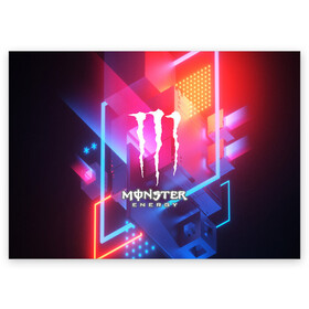 Поздравительная открытка с принтом MONSTER ENERGY в Кировске, 100% бумага | плотность бумаги 280 г/м2, матовая, на обратной стороне линовка и место для марки
 | amg | auto | bmw | honda | jdm | mercedes | nissan | porsche | racing | sport | subar | toyota | автомобил | автомобильные | киа | лексус | марка | машины | митсубиси | ниссан | порше | спорт | субару | тесла | тойота | хонда