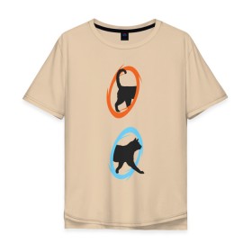 Мужская футболка хлопок Oversize с принтом Portal Cat в Кировске, 100% хлопок | свободный крой, круглый ворот, “спинка” длиннее передней части | cats | portal the game | арт | животные | картинка | кот | коты | кошка | портал | порталы | рисунок