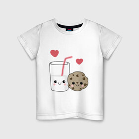 Детская футболка хлопок с принтом Milk and Cookies Love в Кировске, 100% хлопок | круглый вырез горловины, полуприлегающий силуэт, длина до линии бедер | coockie | friend | minimalism | дружба | любовь | минимализм | молоко | печенье | печенька | печеньки