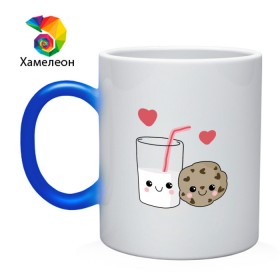 Кружка хамелеон с принтом Milk and Cookies Love в Кировске, керамика | меняет цвет при нагревании, емкость 330 мл | coockie | friend | minimalism | дружба | любовь | минимализм | молоко | печенье | печенька | печеньки