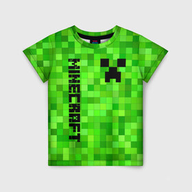 Детская футболка 3D с принтом MINECRAFT CREEPER в Кировске, 100% гипоаллергенный полиэфир | прямой крой, круглый вырез горловины, длина до линии бедер, чуть спущенное плечо, ткань немного тянется | block | creeper | cube | minecraft | pixel | блок | геометрия | крафт | крипер | кубики | майнкрафт | пиксели
