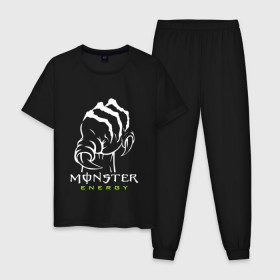 Мужская пижама хлопок с принтом MONSTER ENERGY (Z) в Кировске, 100% хлопок | брюки и футболка прямого кроя, без карманов, на брюках мягкая резинка на поясе и по низу штанин
 | Тематика изображения на принте: black monster | bmx | claw | cybersport | energy | monster | monster energy | moto | motocross | race | sport | киберспорт | когти | монстер энерджи | монстр | мото | мотокросс | ралли | скейтбординг | спорт | т | энергия