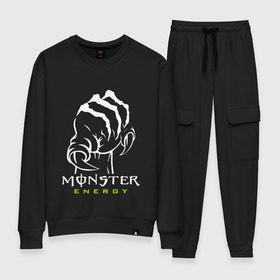 Женский костюм хлопок с принтом MONSTER ENERGY (Z) в Кировске, 100% хлопок | на свитшоте круглая горловина, мягкая резинка по низу. Брюки заужены к низу, на них два вида карманов: два 