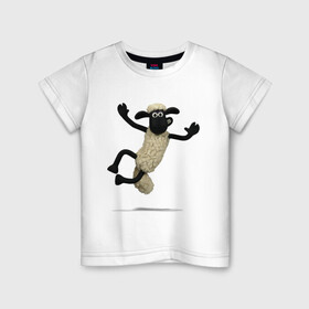 Детская футболка хлопок с принтом Барашек Шон в Кировске, 100% хлопок | круглый вырез горловины, полуприлегающий силуэт, длина до линии бедер | барашек | детские | животные | звери | мультфильмы | шон