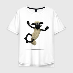 Мужская футболка хлопок Oversize с принтом Барашек Шон в Кировске, 100% хлопок | свободный крой, круглый ворот, “спинка” длиннее передней части | барашек | детские | животные | звери | мультфильмы | шон