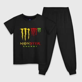 Детская пижама хлопок с принтом MONSTER ENERGY (Z) в Кировске, 100% хлопок |  брюки и футболка прямого кроя, без карманов, на брюках мягкая резинка на поясе и по низу штанин
 | Тематика изображения на принте: black monster | bmx | claw | cybersport | energy | monster | monster energy | moto | motocross | race | sport | киберспорт | когти | монстер энерджи | монстр | мото | мотокросс | ралли | скейтбординг | спорт | энергия