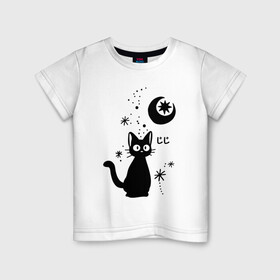 Детская футболка хлопок с принтом Jiji Cat в Кировске, 100% хлопок | круглый вырез горловины, полуприлегающий силуэт, длина до линии бедер | cat | jiji | kitty | аниме | ведьма | гибли | джиджи | животные | кот | котенок | кошка | миядзаки | мульт | мультфильм | тоторо