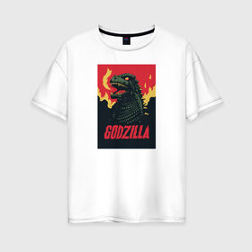 Женская футболка хлопок Oversize с принтом Godzilla в Кировске, 100% хлопок | свободный крой, круглый ворот, спущенный рукав, длина до линии бедер
 | godzilla | годзила | годзилла