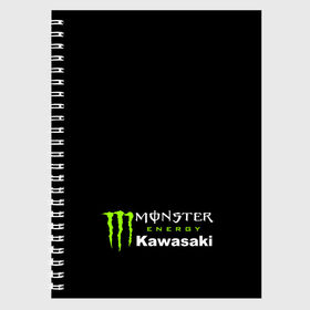 Тетрадь с принтом MONSTER ENERGY KAWASAKI (Z) в Кировске, 100% бумага | 48 листов, плотность листов — 60 г/м2, плотность картонной обложки — 250 г/м2. Листы скреплены сбоку удобной пружинной спиралью. Уголки страниц и обложки скругленные. Цвет линий — светло-серый
 | bike | energy | kawasaki | monster | monster energy | moto | motocross | ninja | sport | zzr | кавасаки | кавасаки ниндзя | монстер энерджи | монстр | мото | мотокросс | ниндзя | спорт | энергия
