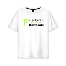Женская футболка хлопок Oversize с принтом KAWASAKI (Z) в Кировске, 100% хлопок | свободный крой, круглый ворот, спущенный рукав, длина до линии бедер
 | bike | energy | kawasaki | monster | monster energy | moto | motocross | ninja | sport | zzr | кавасаки | кавасаки ниндзя | монстер энерджи | монстр | мото | мотокросс | ниндзя | спорт | энергия