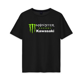 Женская футболка хлопок Oversize с принтом KAWASAKI (Z) в Кировске, 100% хлопок | свободный крой, круглый ворот, спущенный рукав, длина до линии бедер
 | bike | energy | kawasaki | monster | monster energy | moto | motocross | ninja | sport | zzr | кавасаки | кавасаки ниндзя | монстер энерджи | монстр | мото | мотокросс | ниндзя | спорт | энергия