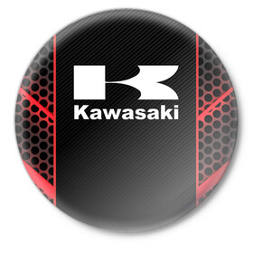 Значок с принтом KAWASAKI | КАВАСАКИ (Z) в Кировске,  металл | круглая форма, металлическая застежка в виде булавки | Тематика изображения на принте: bike | kawasaki | moto | motocycle | ninja | sportmotorcycle | zzr | кавасаки | кавасаки ниндзя | мото | мотоспорт | ниндзя