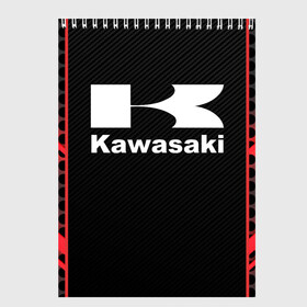 Скетчбук с принтом KAWASAKI | КАВАСАКИ (Z) в Кировске, 100% бумага
 | 48 листов, плотность листов — 100 г/м2, плотность картонной обложки — 250 г/м2. Листы скреплены сверху удобной пружинной спиралью | bike | kawasaki | moto | motocycle | ninja | sportmotorcycle | zzr | кавасаки | кавасаки ниндзя | мото | мотоспорт | ниндзя