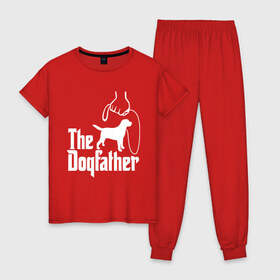 Женская пижама хлопок с принтом The Dogfather - пародия в Кировске, 100% хлопок | брюки и футболка прямого кроя, без карманов, на брюках мягкая резинка на поясе и по низу штанин | godfather | крестный отец | лабрадор | ретривер | собака | собачник | хобби