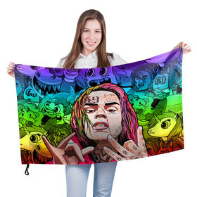 Флаг 3D с принтом 6IX9INE в Кировске, 100% полиэстер | плотность ткани — 95 г/м2, размер — 67 х 109 см. Принт наносится с одной стороны | 6ix9ine | gooba | hernandez | tekashi