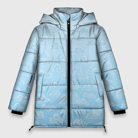 Женская зимняя куртка 3D с принтом Очень светлые голубые облака в Кировске, верх — 100% полиэстер; подкладка — 100% полиэстер; утеплитель — 100% полиэстер | длина ниже бедра, силуэт Оверсайз. Есть воротник-стойка, отстегивающийся капюшон и ветрозащитная планка. 

Боковые карманы с листочкой на кнопках и внутренний карман на молнии | textures | белый | лазурный | мультяшный | небеса | небо | облака | рисунок | светлый | текстуры | тучки | узор | фон
